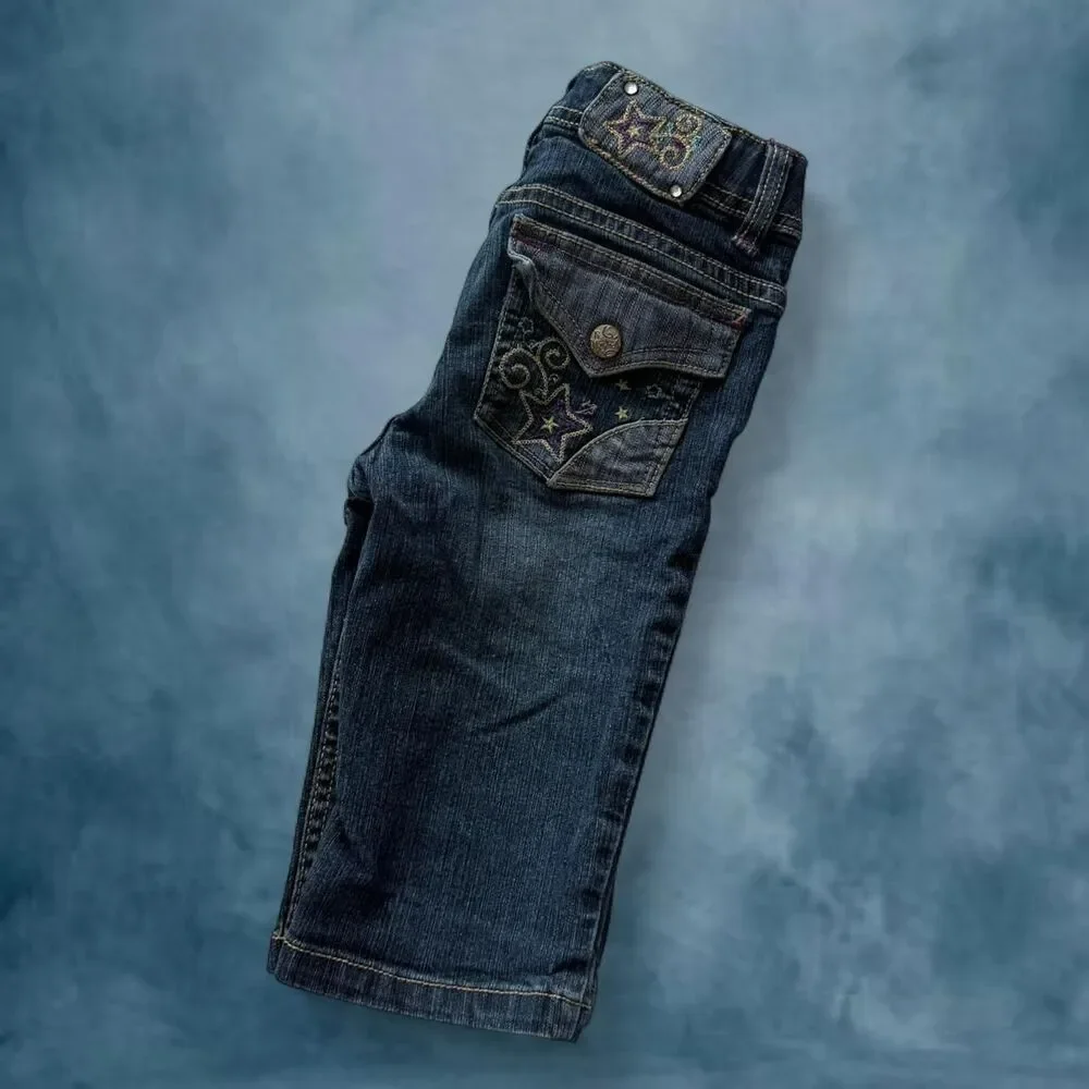 Y2K Kids embroidered low rise bootcut capri jeans | Lolita 90s Style| Size 6 - Picture 7 of 8